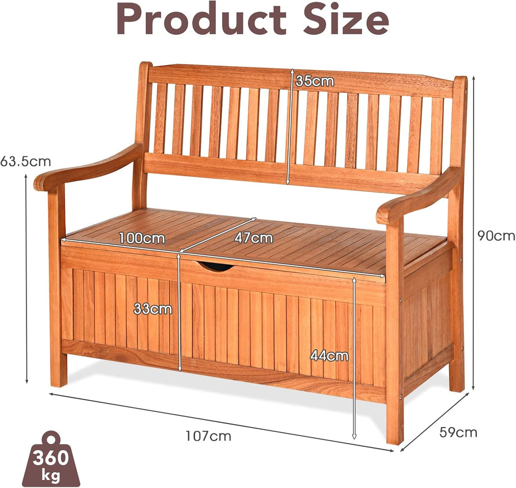 S AFSTAR Outdoor Patio Bench with Storage Box, 33 Gallon Storage Bench Deck Box with Dustproof Liner, Comfort Backrest & Wide Armrest, 800 lbs Capacity, Wood Bench for Garden Patio Park Porch