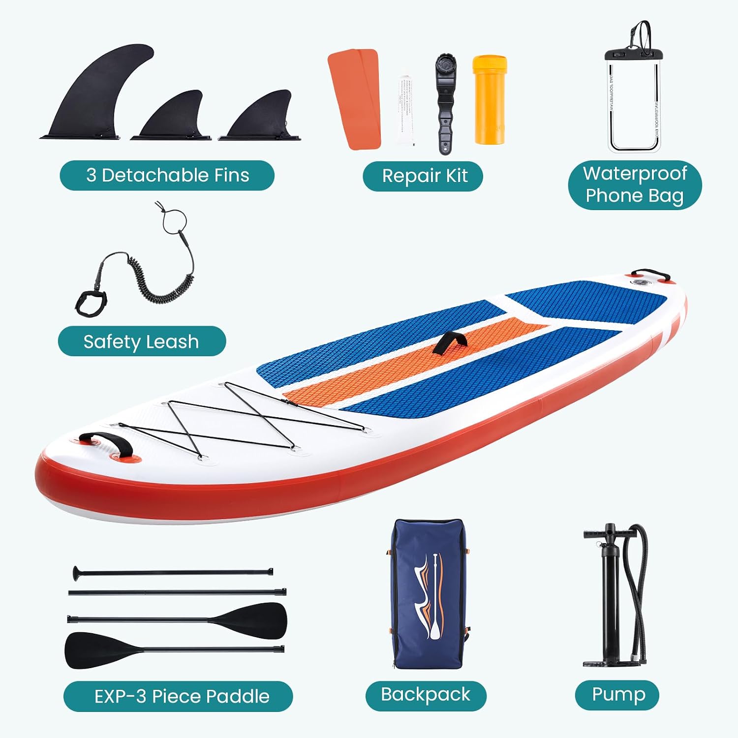 NEWBULIG 33' Inflatable Paddle Board SUP, Stand Up Paddle Board Blow Up with 3 Carry Handles, Non-Slip Deck Pad, Complete Kit with Pump, Leash & Backpack for Beginners/Adults