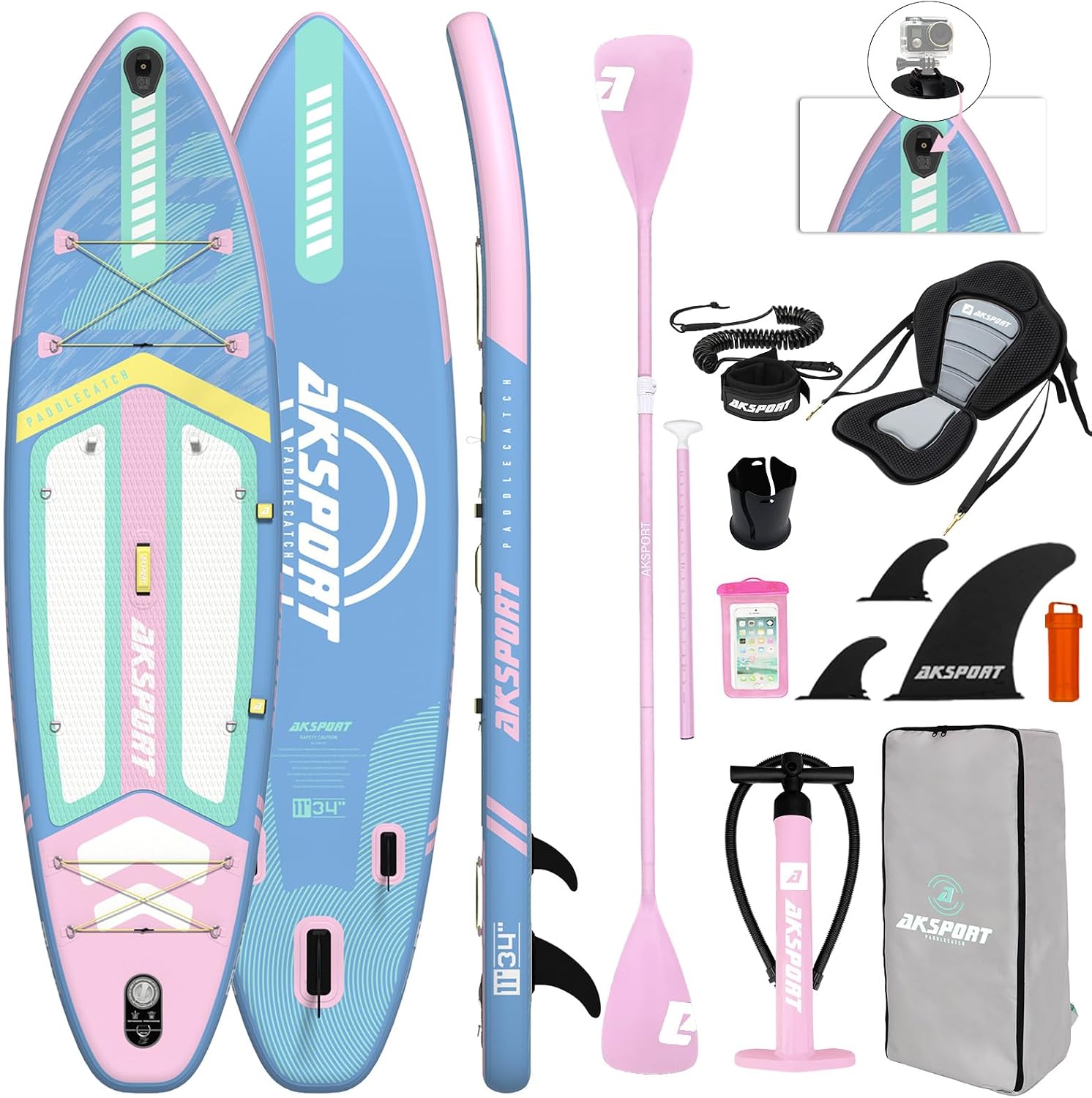 AKSPORT 11' Inflatable Stand-Up Paddle Board with Upgraded SUP Accessories Kit | Extra Wide 34' Design | Non-Slip Deck | Premium SUP Board for Adults & Youth of All Levels
