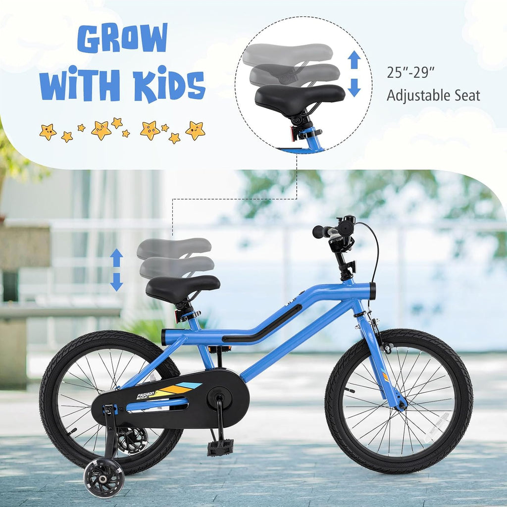 BABY JOY Lighted Kids Bike, 16 18 Inch Children Bicycle with 7-Mode LED Lighted Frame, Headlight, Flash Training Wheels, Dual-Brake, 95% Pre-Assembled, Girls Boys Bike for 4-8 Years