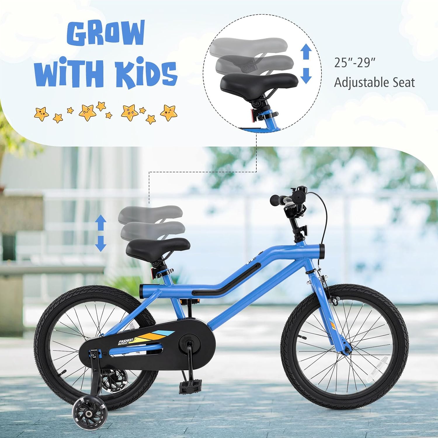 BABY JOY Lighted Kids Bike, 16 18 Inch Children Bicycle with 7-Mode LED Lighted Frame, Headlight, Flash Training Wheels, Dual-Brake, 95% Pre-Assembled, Girls Boys Bike for 4-8 Years