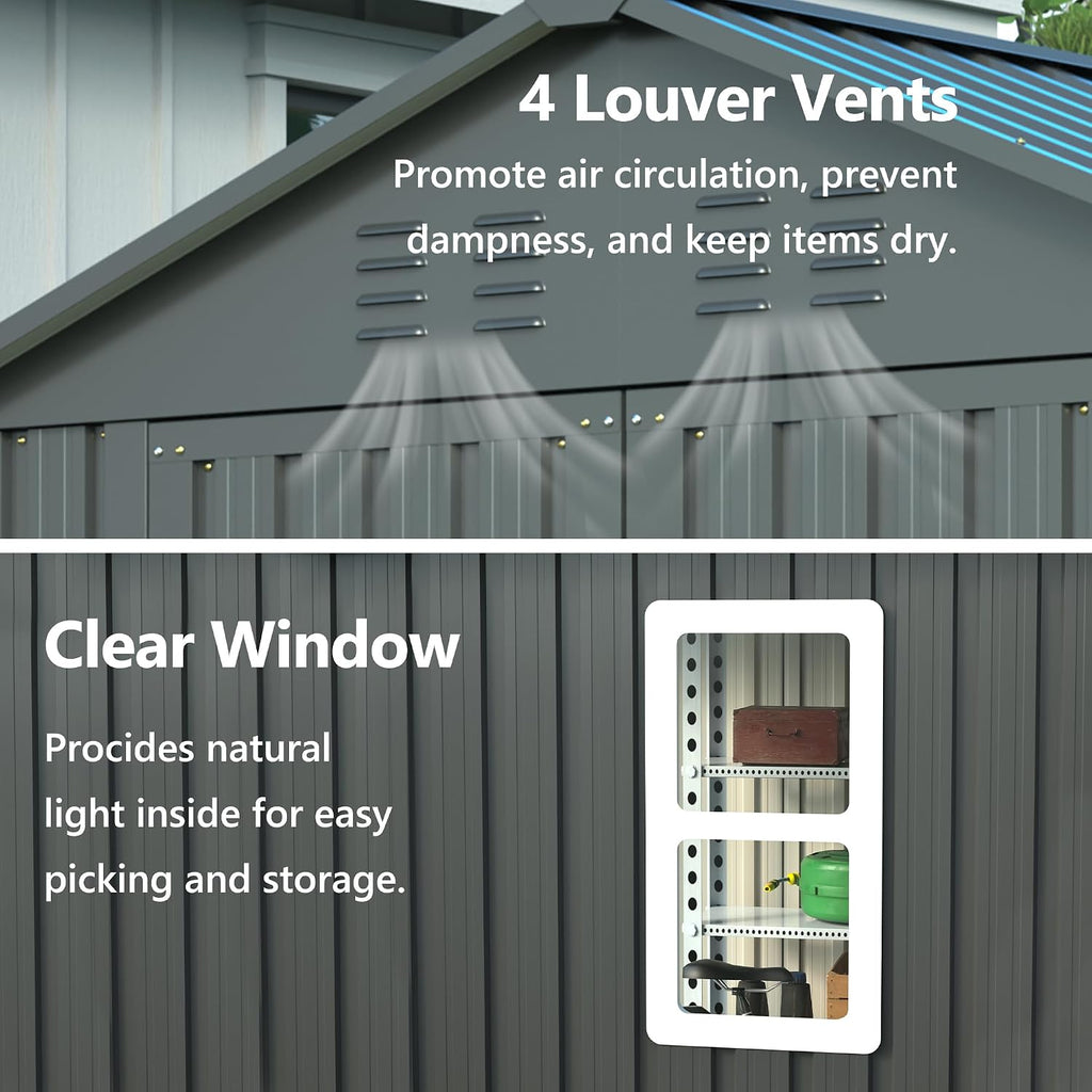 6x6FT Outdoor Storage Shed，Heavy-Duty Metal Storage with Vents and Clear Window
