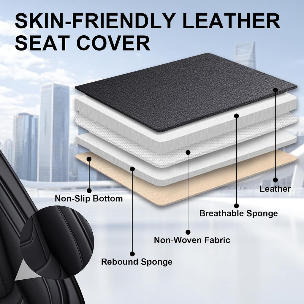 DHAEY Car Seat Covers for Volkswagen Atlas 2018-2025, Family Seat Covers, Nappa Leather, Wear-Resistant, Anti-Slip, Waterproof, 2PCS Front with Pillows, Black