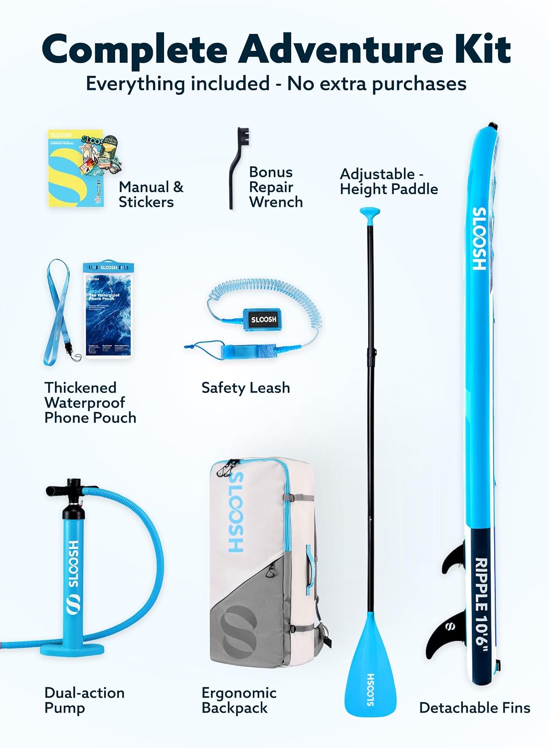 SLOOSH Inflatable Stand Up Paddle Board, 10'6' Paddle Boards with Premium Accessories, Non-Slip EVA Deck, Ultra-Light Carry Bag Pump, Ripple SUP for Youth & Adults of All Skill Levels
