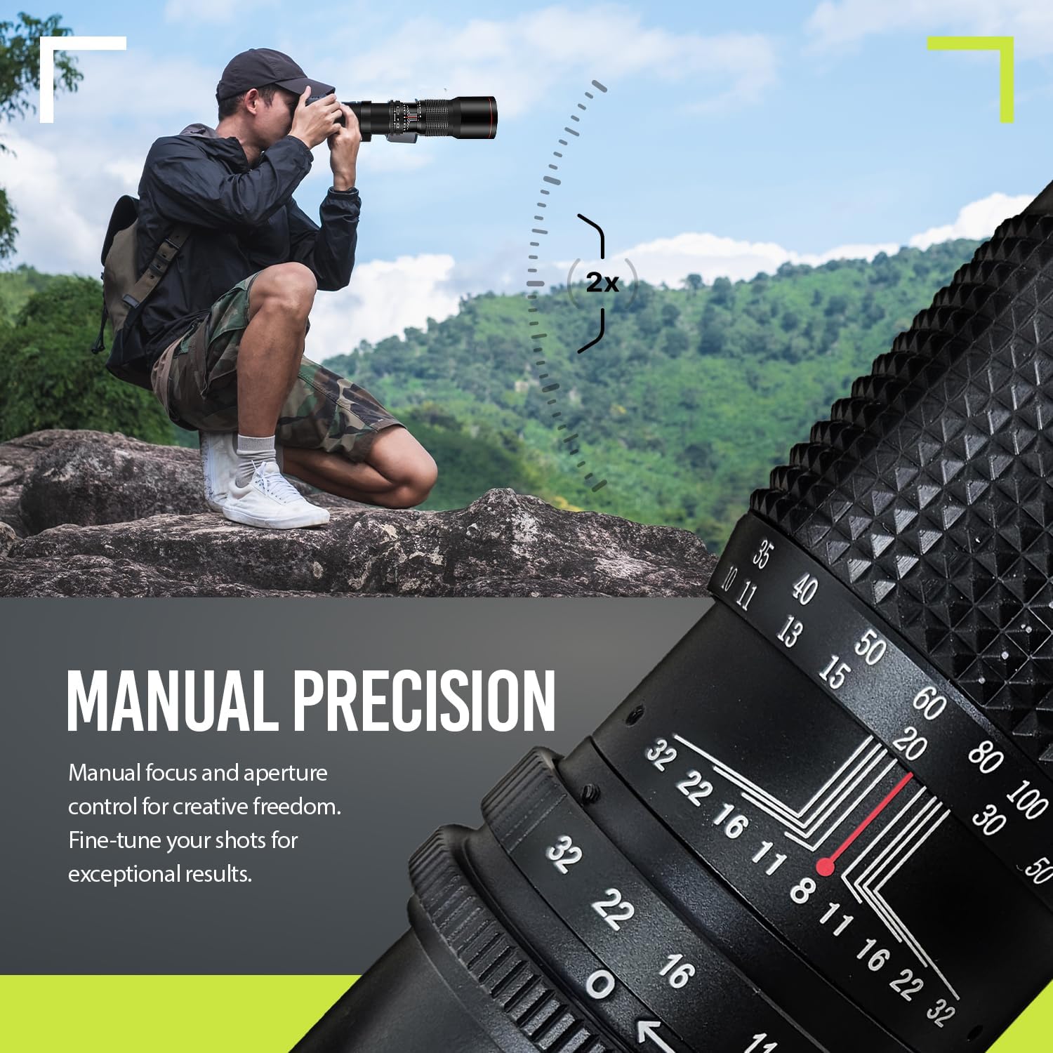 High-Power 500mm/1000mm f/8 Manual Telephoto Lens for Canon EOS 80D, 90D, Rebel T3, T3i, T5, T5i, T6i, T6s, T7, T7I, T8I, SL3, 60D, 70D, 5D, EOS5D IV, 6D II, 7D II SLR Cameras