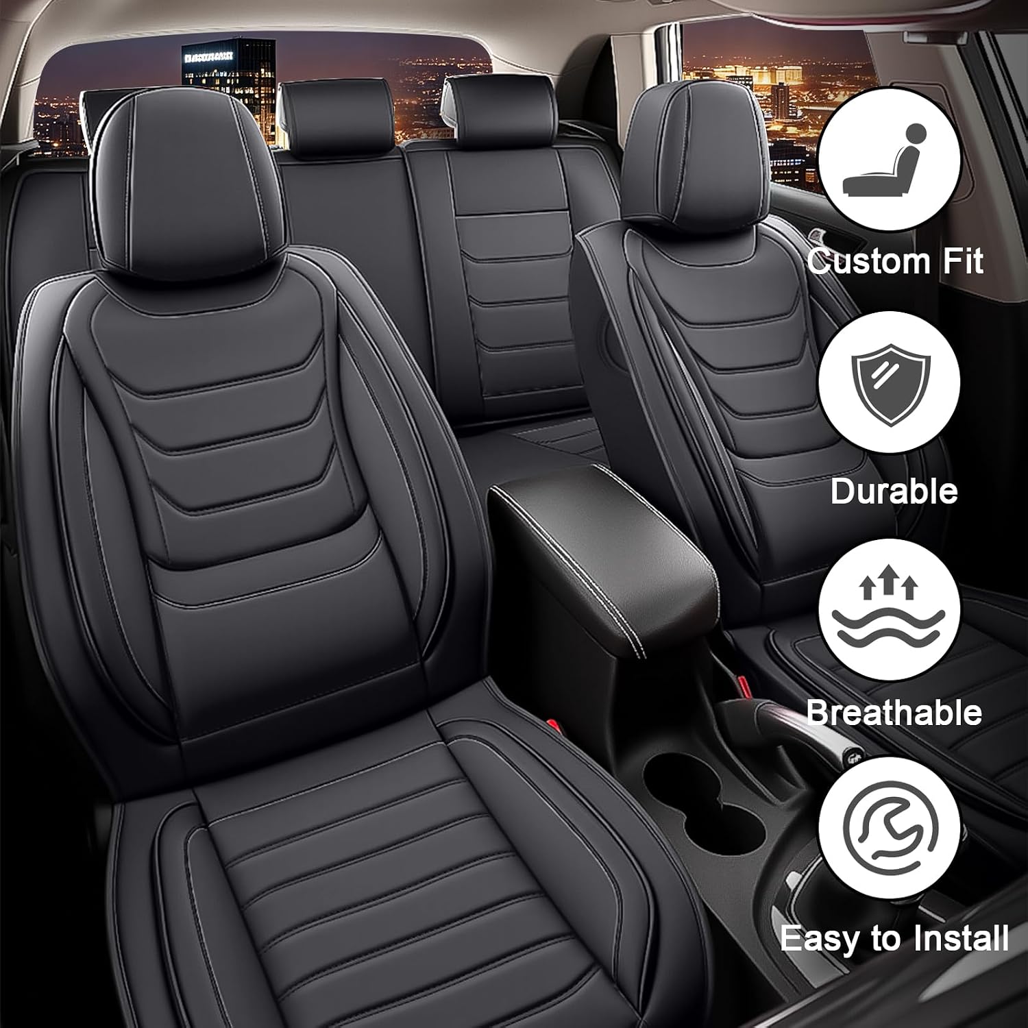 JWLK Seat Covers for Buick Envision 2016-2026, Family Seat Covers for Cars, Non-Slip, Airbag Compatible Vehicle Cushion, Waterproof & Easy-Clean(Standard 5 Seats, Black)
