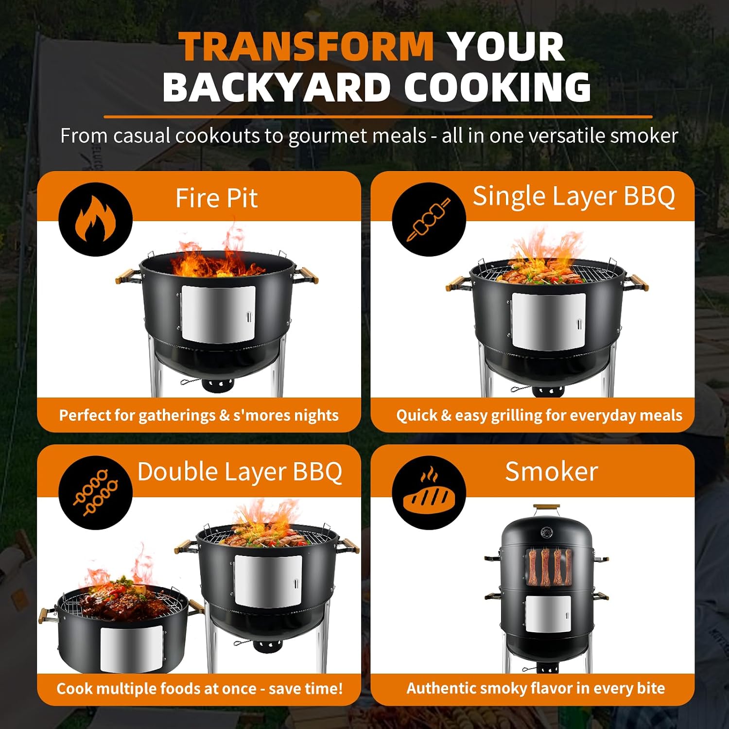 Realcook Vertical Charcoal Smoker Grills: Premium 20.5 Inch BBQ Meat Smokers - Barbecue Charcoal Grill Smoker Combo for Outdoor Cooking Patio Backyard Picnic Party Grilling