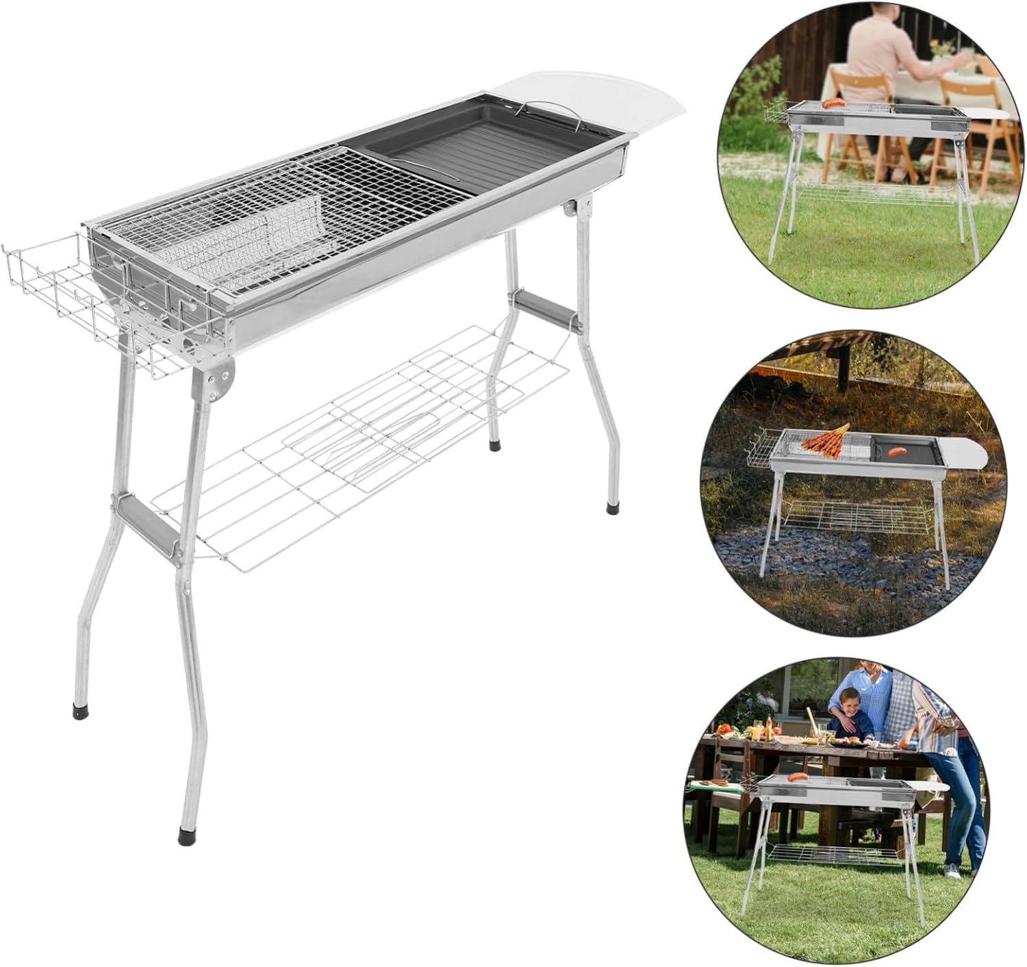 Yardwe 1Set Portable Bbq Grill with Detachable Mesh Net and Pan Barbecue Rack for Camping and Outdoor Picnics Easy to Clean Durable Safe Bbq Tool