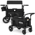 TODEFULL Wagon Stroller for 2 Kids, All-Terrain Stroller Wagon, Foldable Kids Wagon Cart Featuring with Harnesses, Adjustable Double Push Handle, Removable Canopy, Snack Tray, Large Storage Bag, Black