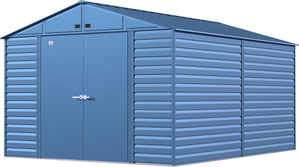 Arrow Shed Select 10' x 14' Outdoor Lockable Steel Storage Shed Building, Blue Grey