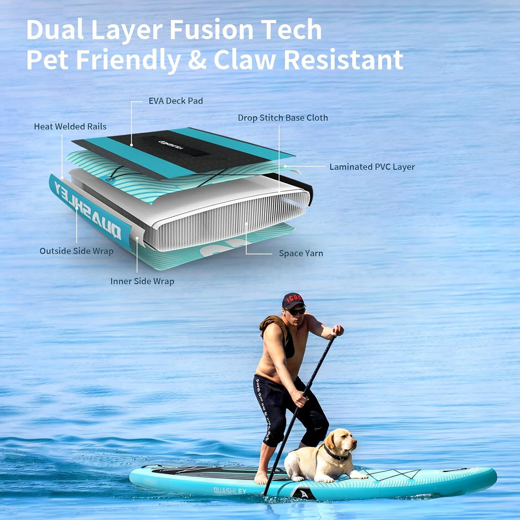 Quashley Inflatable Stand Up Paddle Board,Inflatable Paddleboards 32/34 Inch Wide,All Around SUP for Beginners with Lightweight Paddle,Hand Pump,Backpack,Leash,Durable & Portable iSUP Board