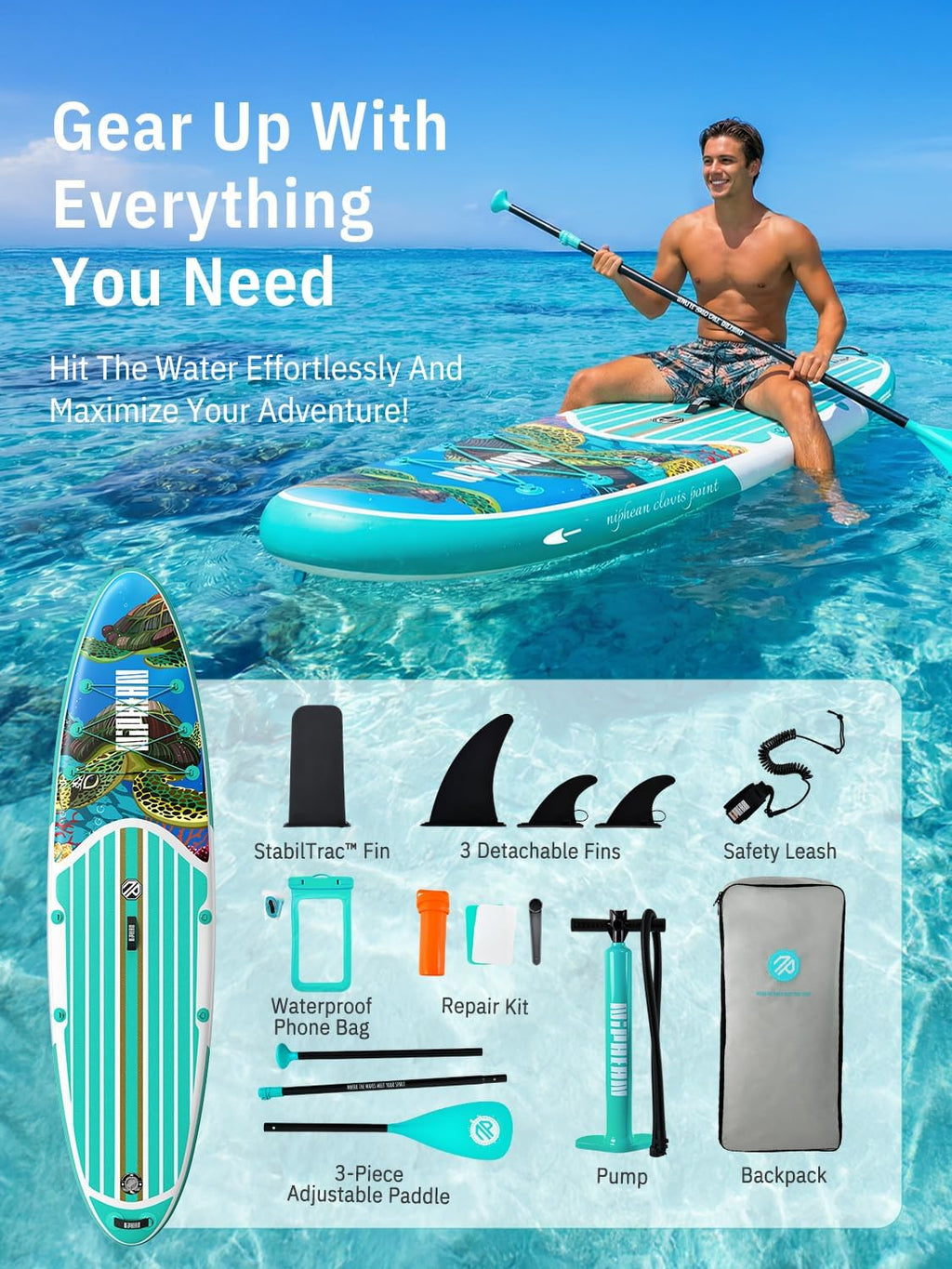 Niphean Inflatable Stand Up Paddle Board with SUP Accessories, Anti-Slip EVA Deck, 10'6'' Inflatable Paddle Boards for Adults & Youth of All Skill Levels