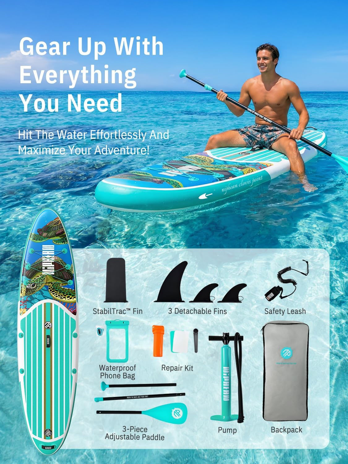 Niphean Inflatable Stand Up Paddle Board with SUP Accessories, Anti-Slip EVA Deck, 10'6'' Inflatable Paddle Boards for Adults & Youth of All Skill Levels