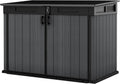 Keter Cortina Mega All‑Weather Outdoor Resin Horizontal Storage Shed with Lockable Doors, Garbage Bin & Yard Equipment Storage, Durable Patio Storage Cabinet, Graphite