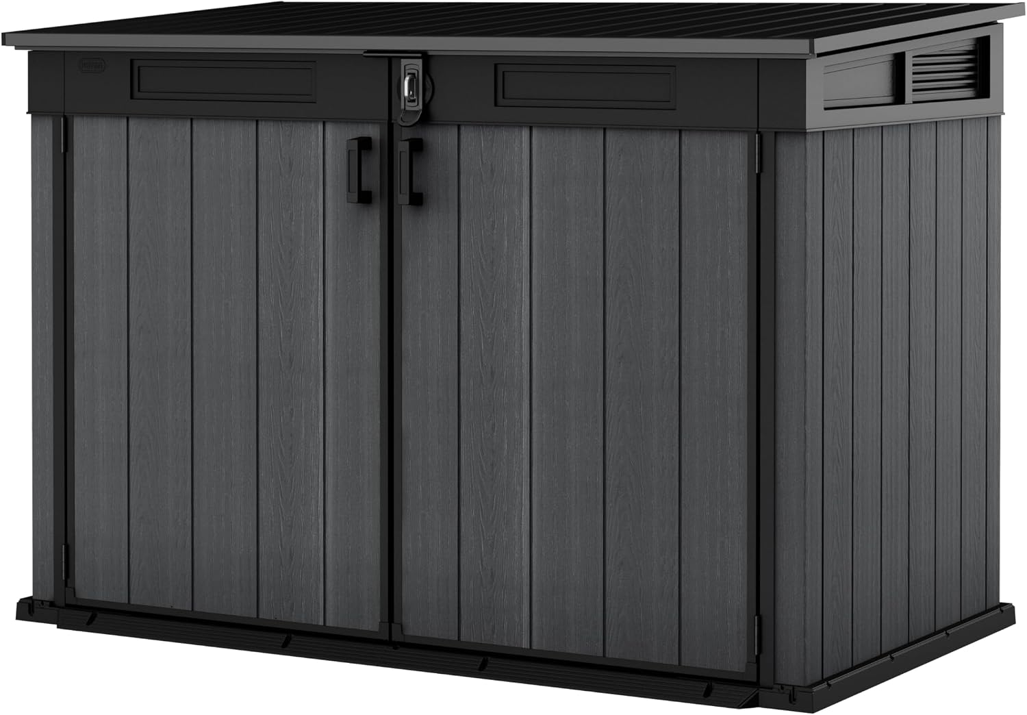Keter Cortina Mega All‑Weather Outdoor Resin Horizontal Storage Shed with Lockable Doors, Garbage Bin & Yard Equipment Storage, Durable Patio Storage Cabinet, Graphite