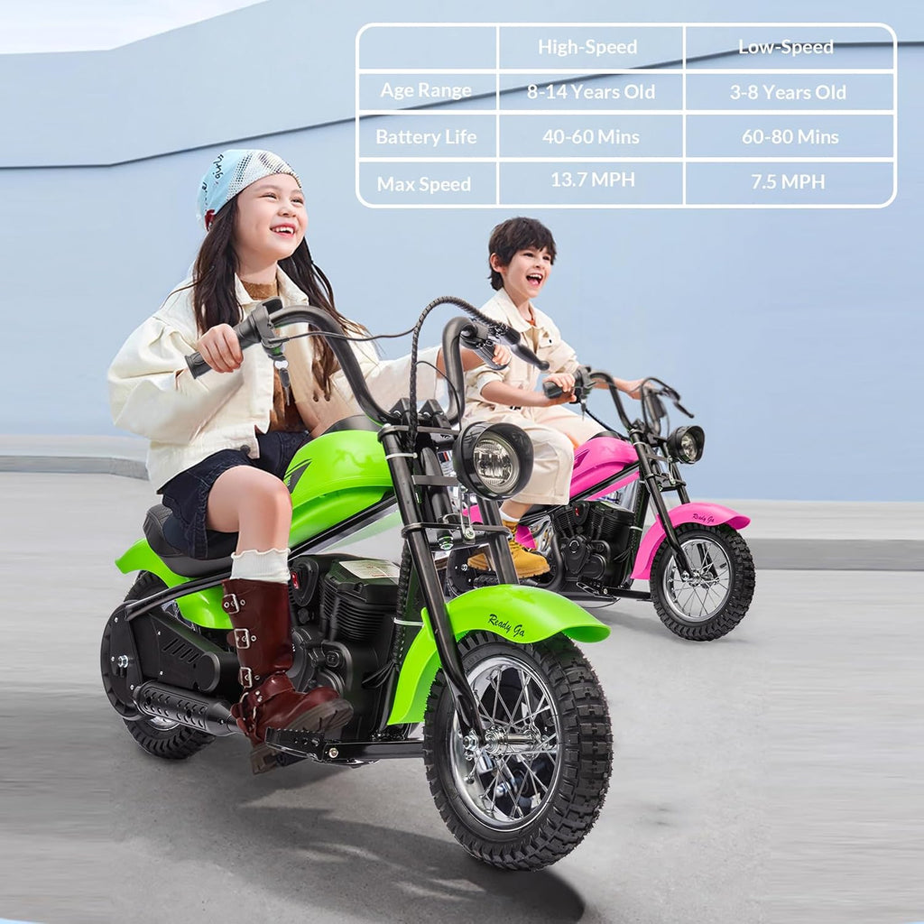Garveelife Electric Dirt Bike, 15 Mph & 150lb Max, 24V Ride On Toy for Big Kids w/Led Lights & Power Display, 300W Chain-Driven Motor, Two Speed, Handbrake, Leather Seat, 12' Air-Filled Tires, Green