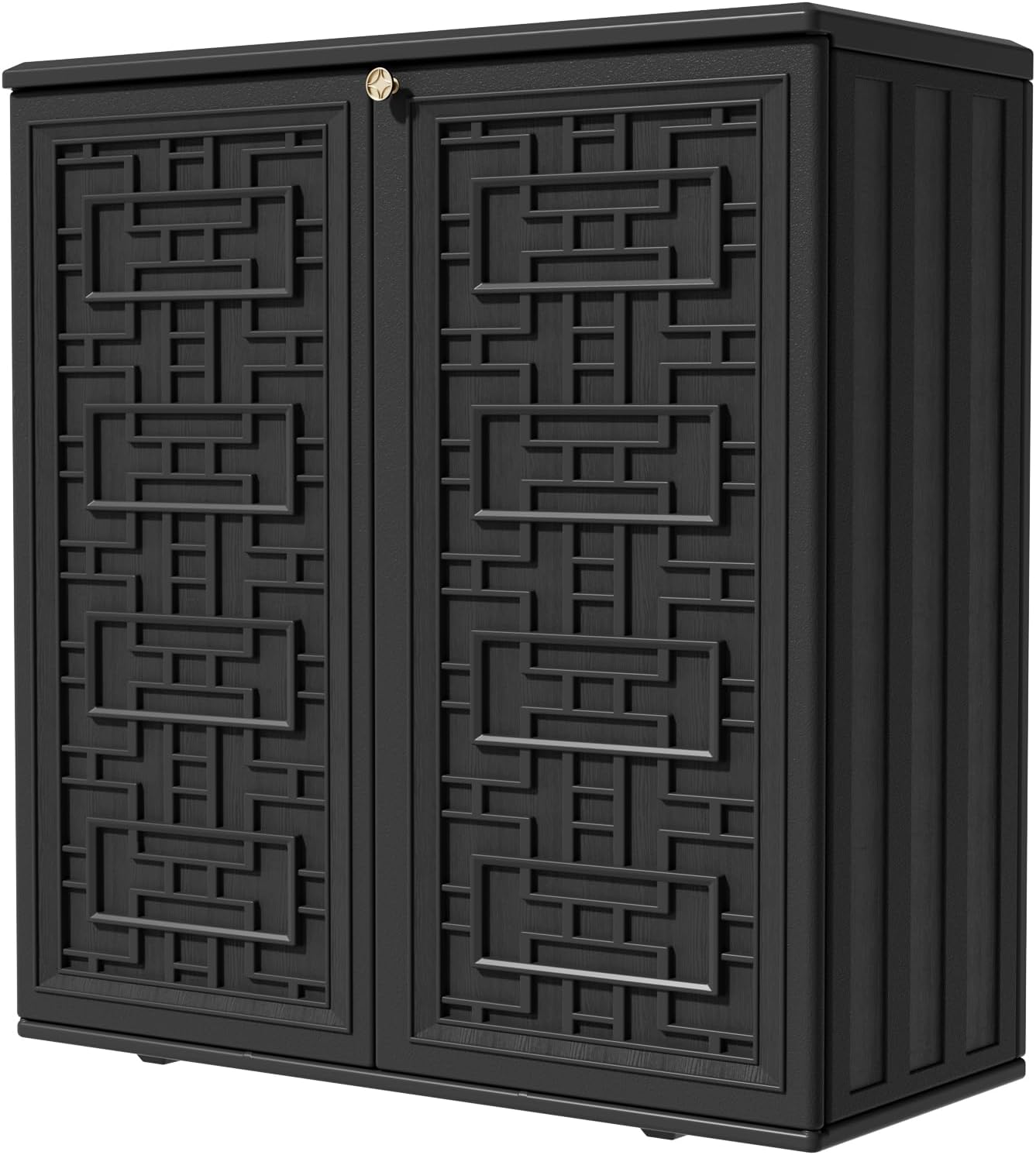 KINYING Outdoor Storage Cabinet Waterproof, Resin 62 Gallon Deck Box for Patio Furniture Cushions, Garden Tools, Pool Tools and Kids' Toys (Black with 1 Shelving)