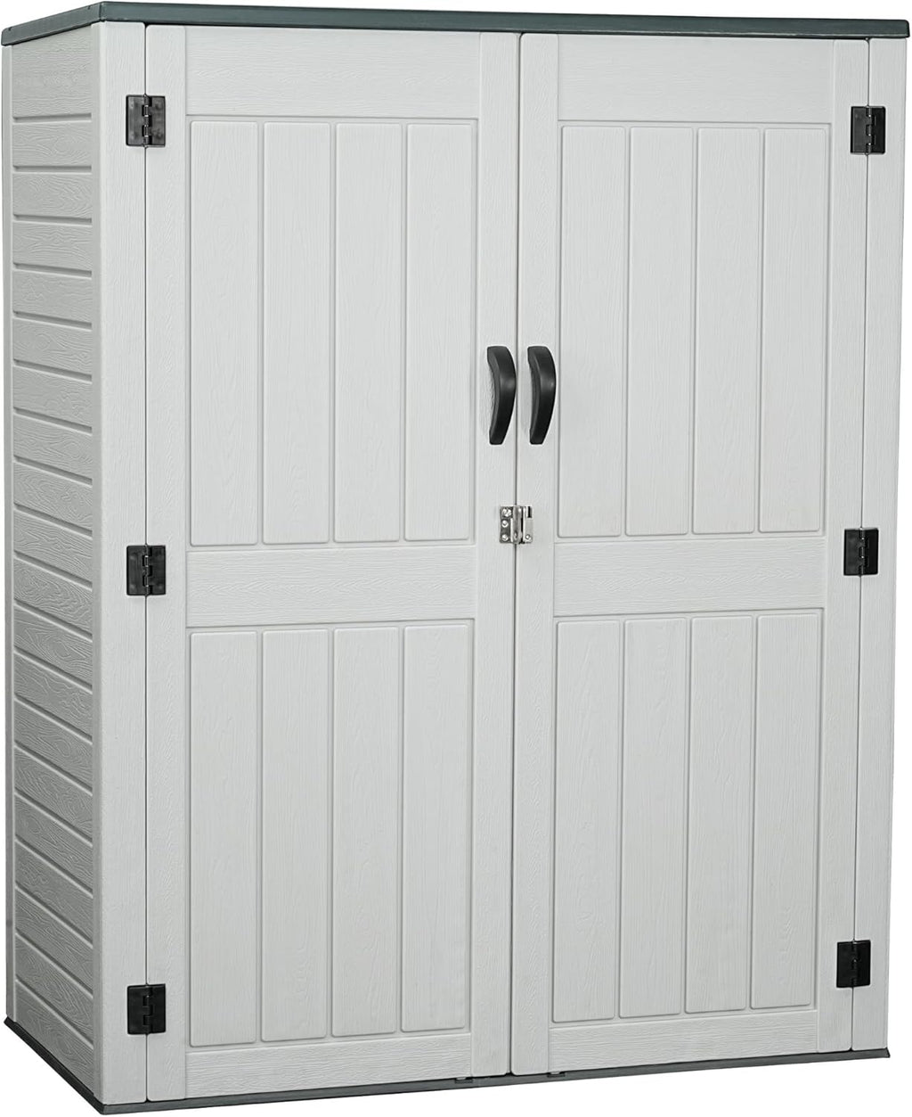 EHHLY Vertical Resin Storage Shed with 2 Shelves, 60 Cuft Garden Tool Sheds & Outdoor Storage, Plastic Outdoor Storage Cabinet Waterproof, 4.5 x 2.3 ft Outside Lawn Mower Storage Shed, Light Grey