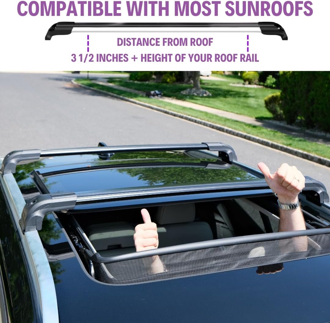 ERKUL Heavy Duty 220lbs Roof Rack Cross Bars for Hyundai Tucson 2016-2021 | Solid Metal Mounts | Aluminum Crossbars with Anti Theft Lock for Rooftop - Compatible with Flush Rails - Silver