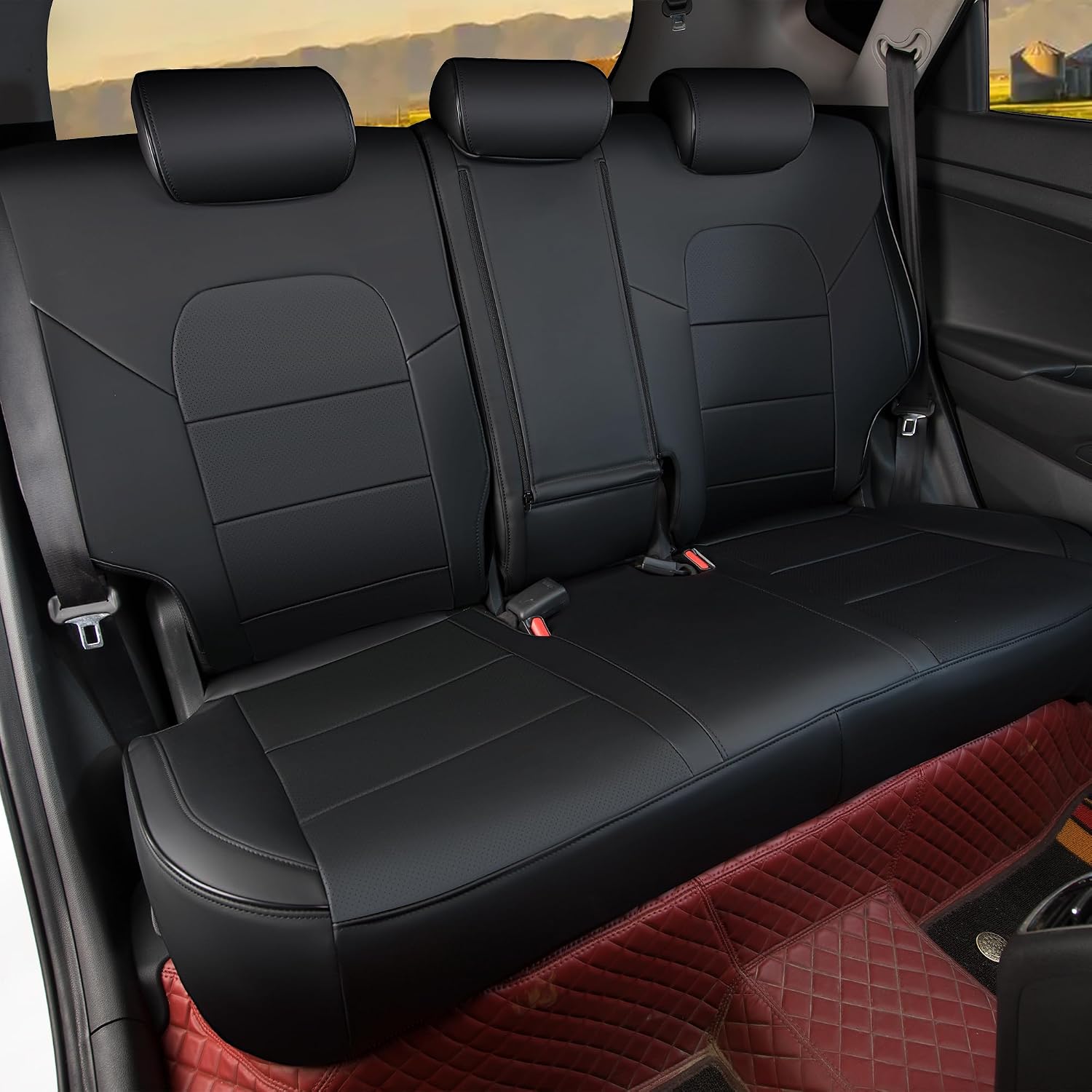 HKZ Custom Fit Tucson Seat Covers for Hyundai Tucson 2016 2017 2018,5-Seats Full Set,Leather (Black,)