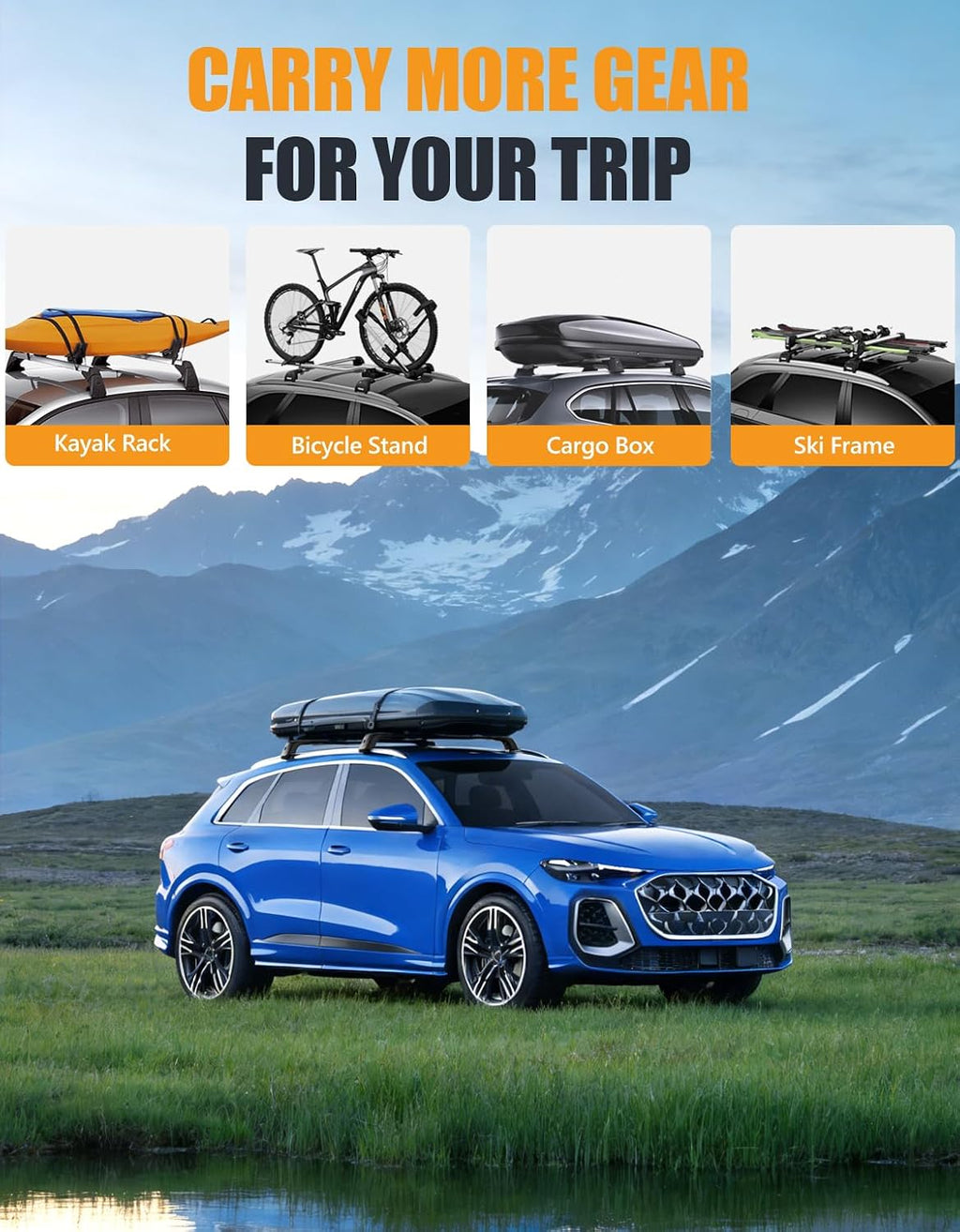 KINGGERI 330lbs Heavy Duty Roof Rack Cross Bars Fit for Audi Q5 2018 2019 2020 2021 2022 2023 2024 2025 2026, Anti-Theft Lockable Aluminum Roof Rails Crossbars Cargo Carrier Bag Black Accessories