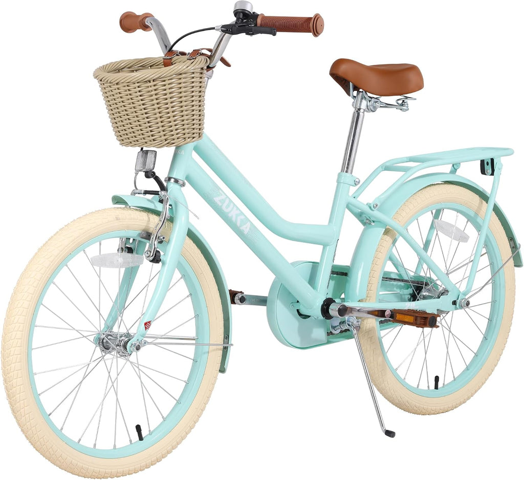 20'/24' Inch Girls Cruiser Bike 1-Speed Hybrid City Bicycle for Youth 7-10+ Years Old with Wicker Basket & Rear Rack，Kids Cycle Bikes，Hand&Pedal Brake，Steel Frame，Multiple Colors