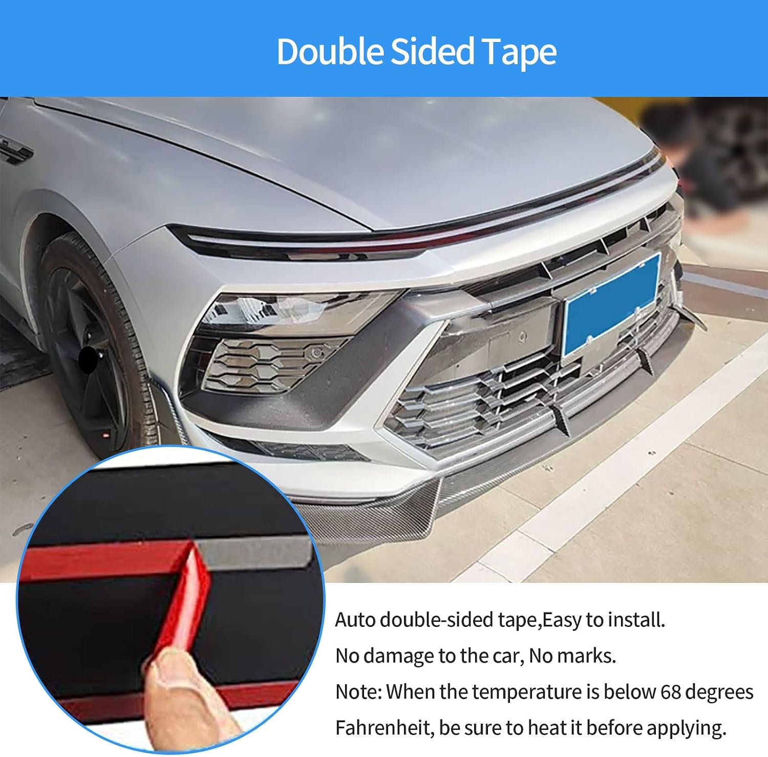 Car Accessories Compatible With Hyundai Sonata 1.5T SE，SEL，SEL Convenience/Hybrid Limited 2024 2025 Front Lip Spoiler Body Kit Spoiler Splitter Molding Cover Trim ABS 3PCS(Carbon Fiber Style)