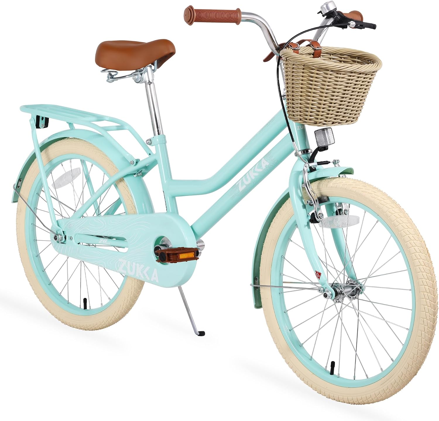 20'/24' Inch Girls Cruiser Bike 1-Speed Hybrid City Bicycle for Youth 7-10+ Years Old with Wicker Basket & Rear Rack，Kids Cycle Bikes，Hand&Pedal Brake，Steel Frame，Multiple Colors