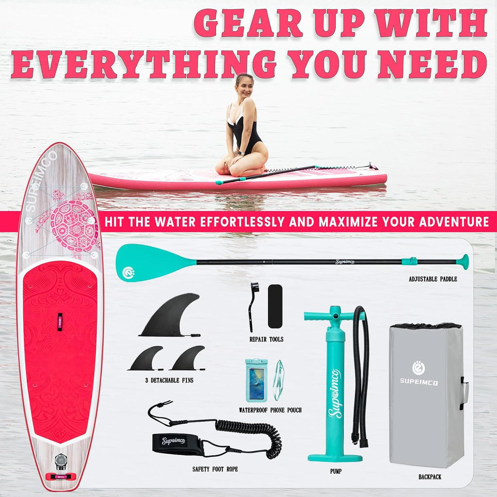 Inflatable Stand Up Paddle Board - Upgraded Glue-Free Hot Melt Technology, Long Service Life, 10'6', Anti-Slip EVA Deck, Full SUP Accessories, Included for Adults Youth All Skill Levels