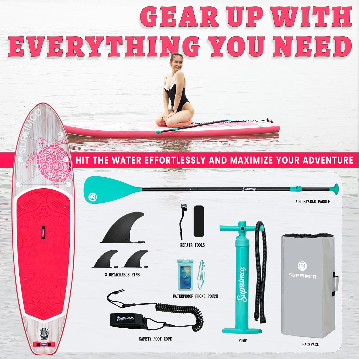 Inflatable Stand Up Paddle Board - Upgraded Glue-Free Hot Melt Technology, Long Service Life, 10'6', Anti-Slip EVA Deck, Full SUP Accessories, Included for Adults Youth All Skill Levels