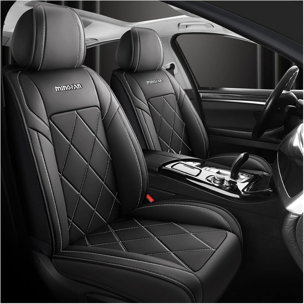 Car Seat Covers Full Set for Vw Tiguan 2016-2025 SEL R-Line Elegance, All Weather Leather Waterproof Interior Protector Accessories, Use Easy Installation Cleaning(Black White)