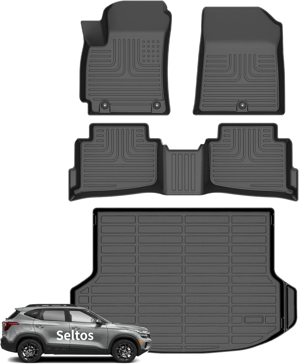 Wayhigh® Floor Mats and Cargo Liner for Kia Seltos 2024 2025 2026 S/LX/EX/X-Line（Not SX） All Weather TPE Car Mats for Seltos Accessories(Only U.S.A. & Canada) Cargo Tray in The Highest Position