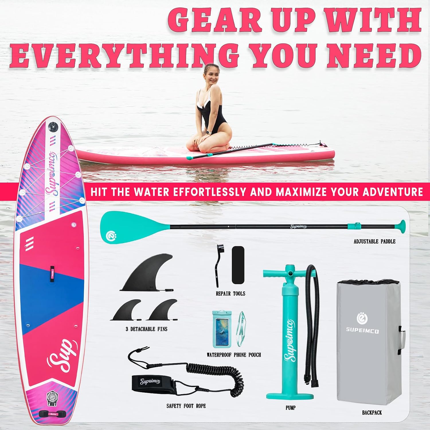 Inflatable Stand Up Paddle Board - Upgraded Glue-Free Hot Melt Technology, Long Service Life, 10'6', Anti-Slip EVA Deck, Full SUP Accessories, Included for Adults Youth All Skill Levels