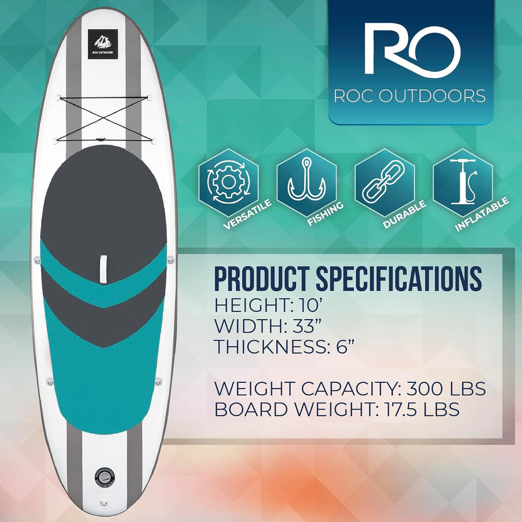 Roc Inflatable Stand Up Paddle Board with Premium SUP Paddle Board Accessories, Wide Stable Design, Non-Slip Comfort Deck for Youth & Adults