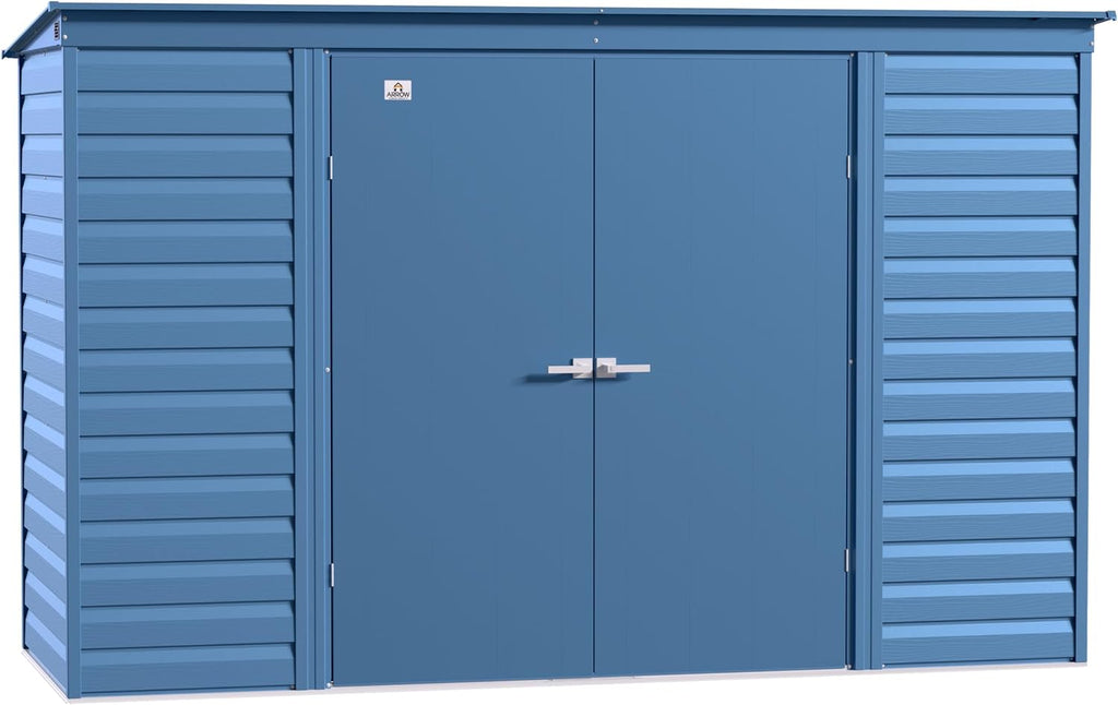 Arrow Select 10' x 4' Outdoor Lockable Steel Storage Shed Building, Blue Grey