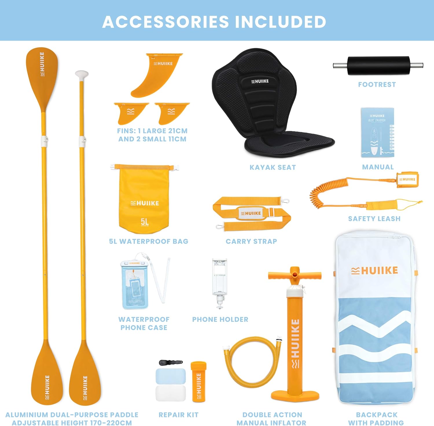 HUIIKE Inflatable Paddle Board for Adults with Accessories Included, Oar, Fins, Pump. Stand Up Paddleboard Great Stability and Resistance. 10' x 33' x 5.9', Maximum Load 286 lb
