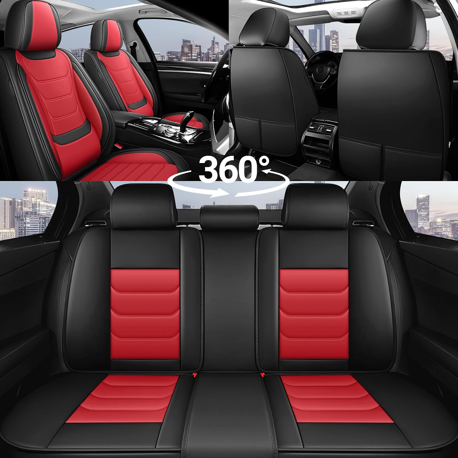 DHAEY Car Seat Covers for Volkswagen Atlas 2018-2025, Family Seat Covers, Nappa Leather, Wear-Resistant, Anti-Slip, Waterproof, 5PCS Full Set, Black Red