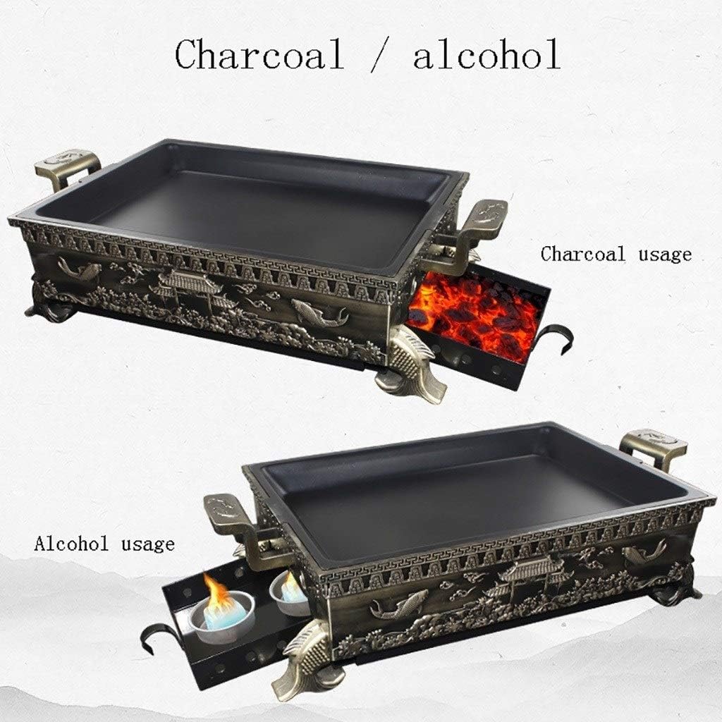 BBQ Barbeque Barbecue Grill,Korean Smoke-Free Alcohol Charcoal Grill,BBQ,Antique Copper Fish Grill,Maifan Stone Non-Stick Coating (Color : B)