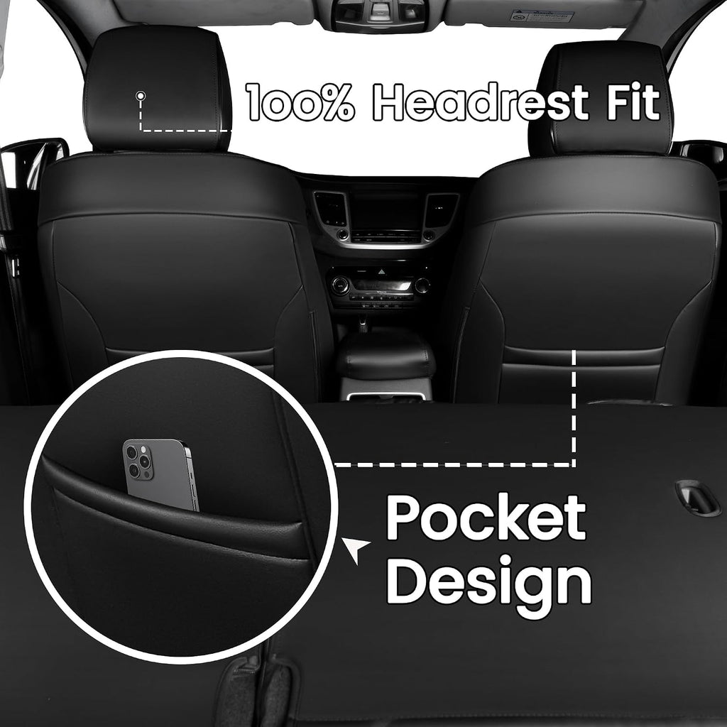 HKZ Custom Seat Covers for Hyundai Tucson SE,SEL,Limited,Value,Ultimate,Sport 2019 2020 2021,5-Seats Full Set,Leather Seat Protector(Black+Grey)