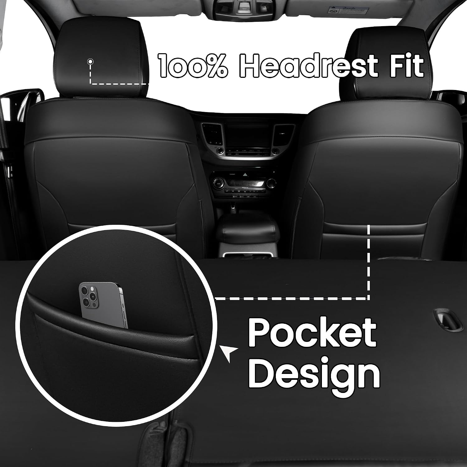 HKZ Custom Seat Covers for Hyundai Tucson SE,SEL,Limited,Value,Ultimate,Sport 2019 2020 2021,5-Seats Full Set,Leather Seat Protector(Black+Grey)