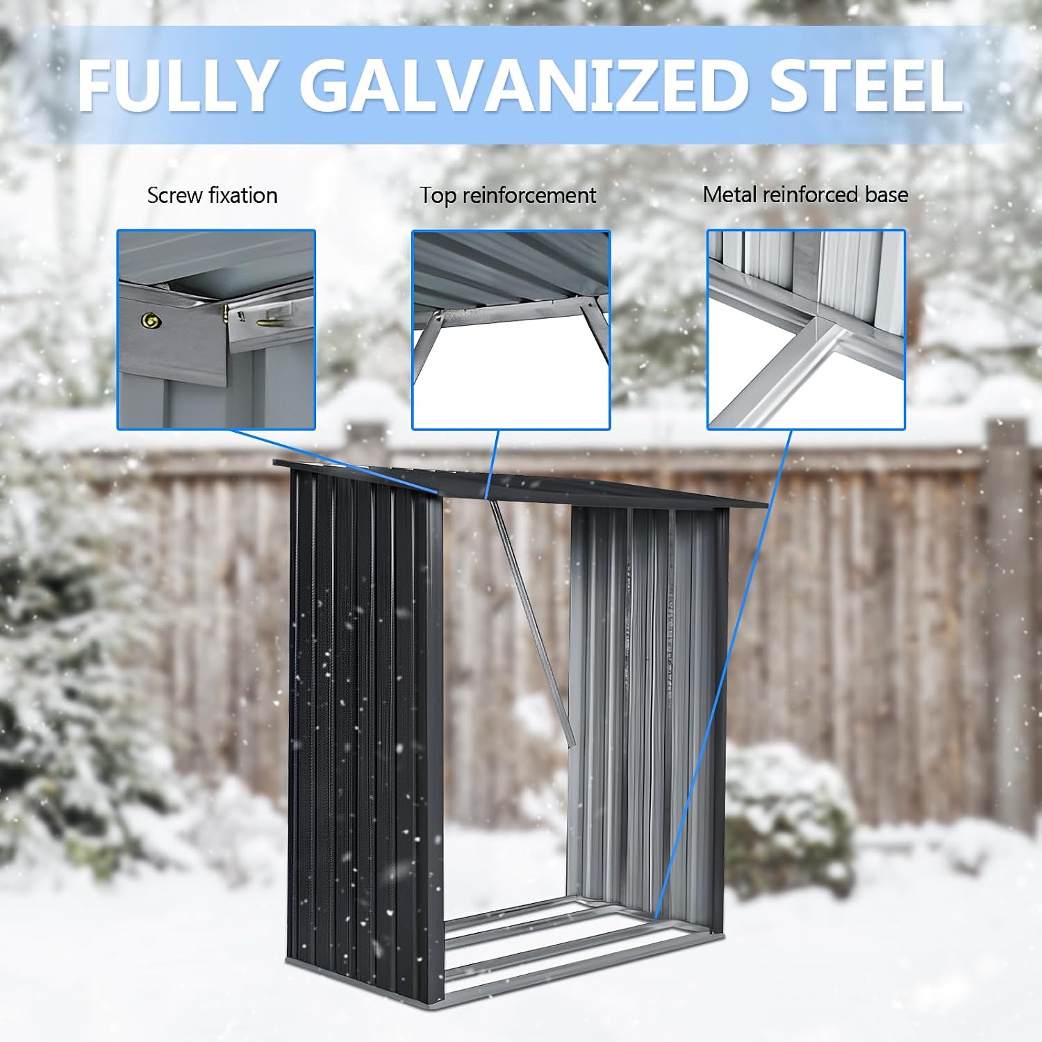 3' x5' Firewood Rack Outdoor, Metal Fire Wood Racks with Weatherproof Sloped Roof - Heavy Duty Galvanized Steel Log Rack, Open Wood Shed for Fireplace, Firewood, Pellet, or Lumber Storage - Black