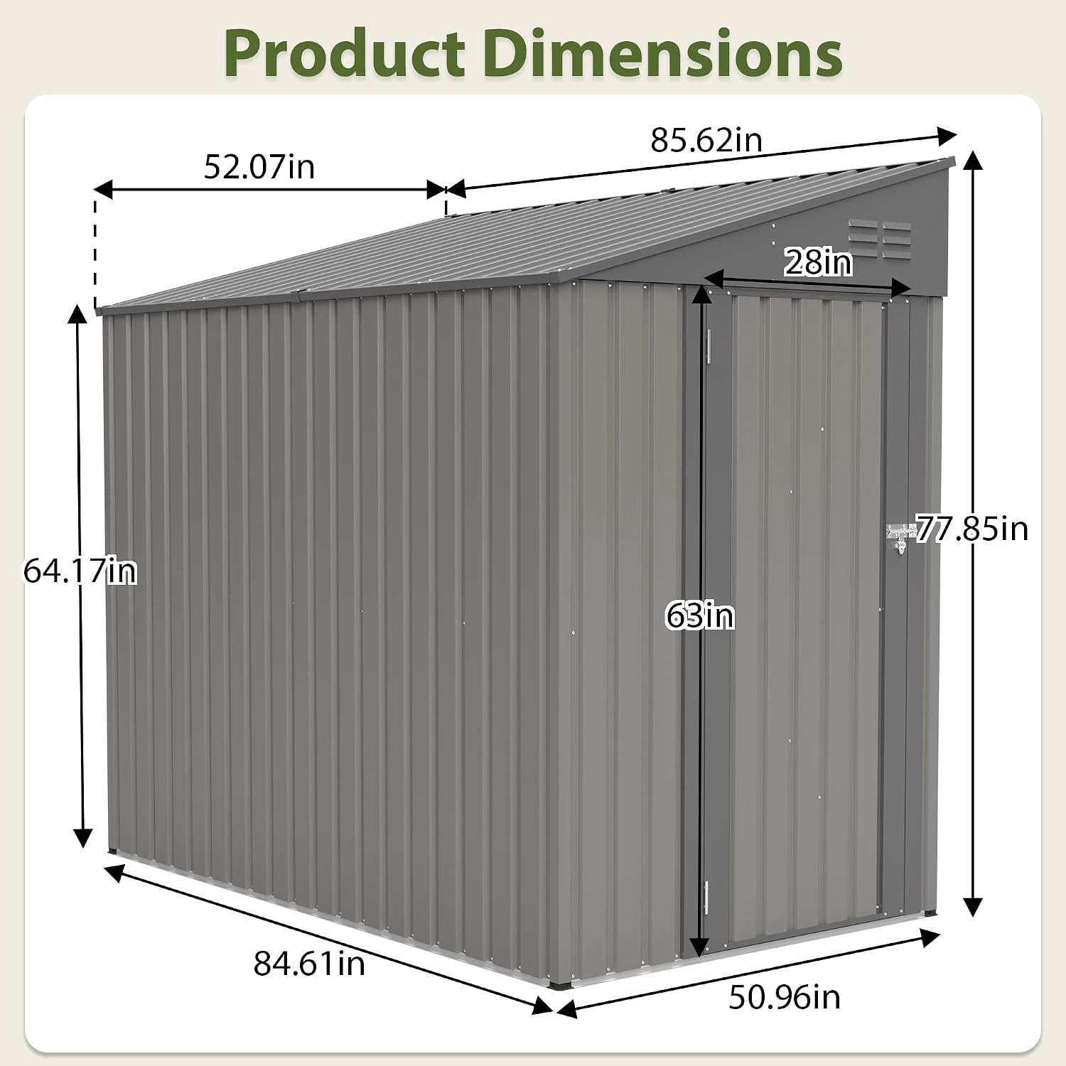 YOPTO 4x7 FT Outdoor Storage Shed,Lean to Lockable Metal Garden Shed Steel with Reinforced Beams,All Weather Waterproof Storage House W/Lockable Door&2 Air Vents,for Backyard,Patio,Lawn,Garden,Gray