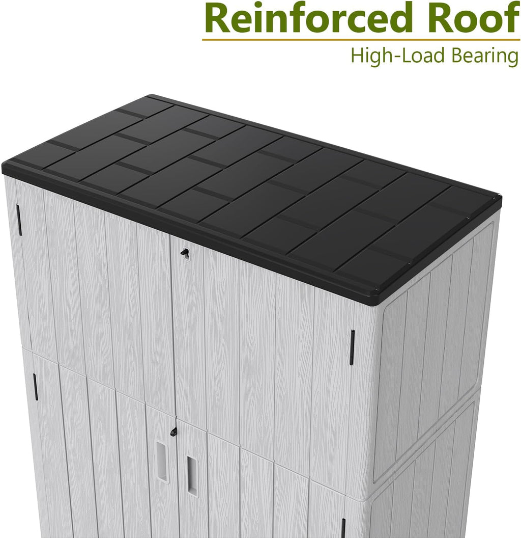 ZZM 57 Cu.ft Outdoor Storage Shed with Floor HDPE Double-Wall Resin Sheds Outdoor Storage, Lockable Weatherproof Storage Cabinet Fit for Garden Tools, Garage can, Bike, Patio Furniture, Grey