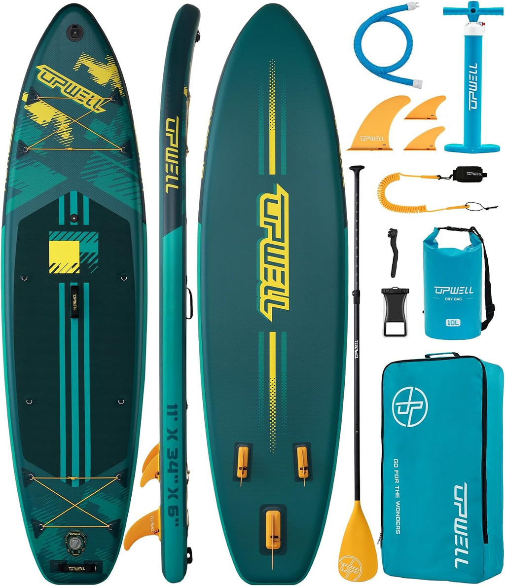 UPWELL 11'×34' Stand Up Paddle Board, SUP Board for Adults & Teens, Inflatable SUP Board with Premium Accessories, 120L Backpack, Paddle, Leash, Hand Pump, Fins