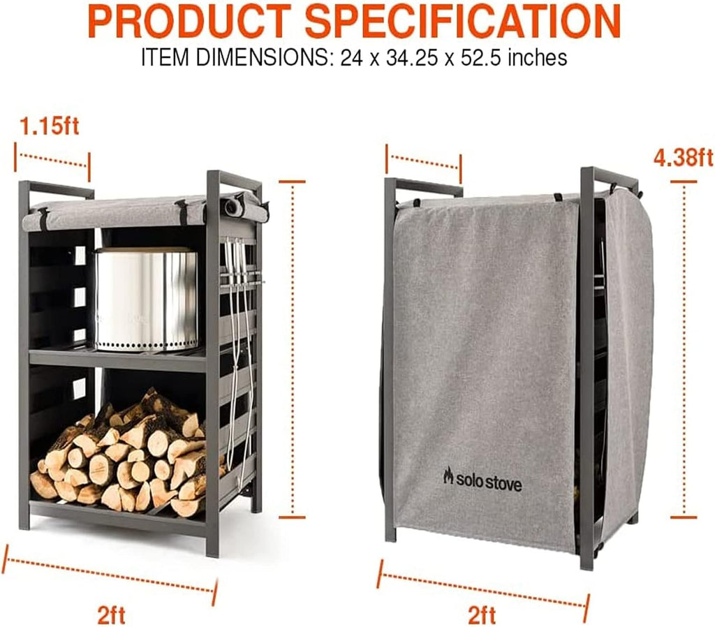Solo Stove Station 4.4ft with UV Coated Cover Aluminum Firewood Rack for Fire Pits, Patio Logs, and Outdoor Tools Accessories, Flexible Wood Rack with Two Shelf Organization Log Rack, Grey