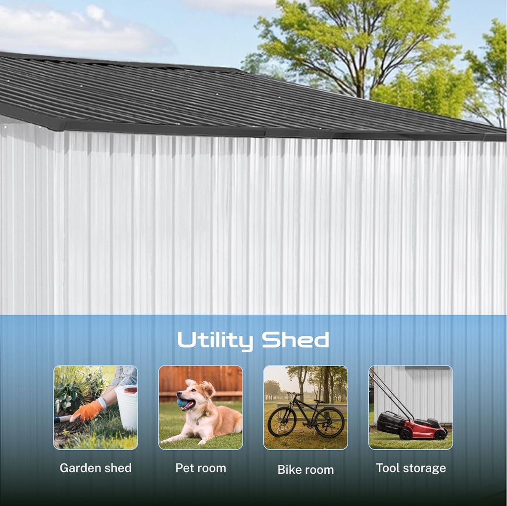 12' x 10' XL Outdoor Storage Shed, Sturdy Metal Building w/Lockable Doors for Garden, Backyard, Poolside and Lawn, White