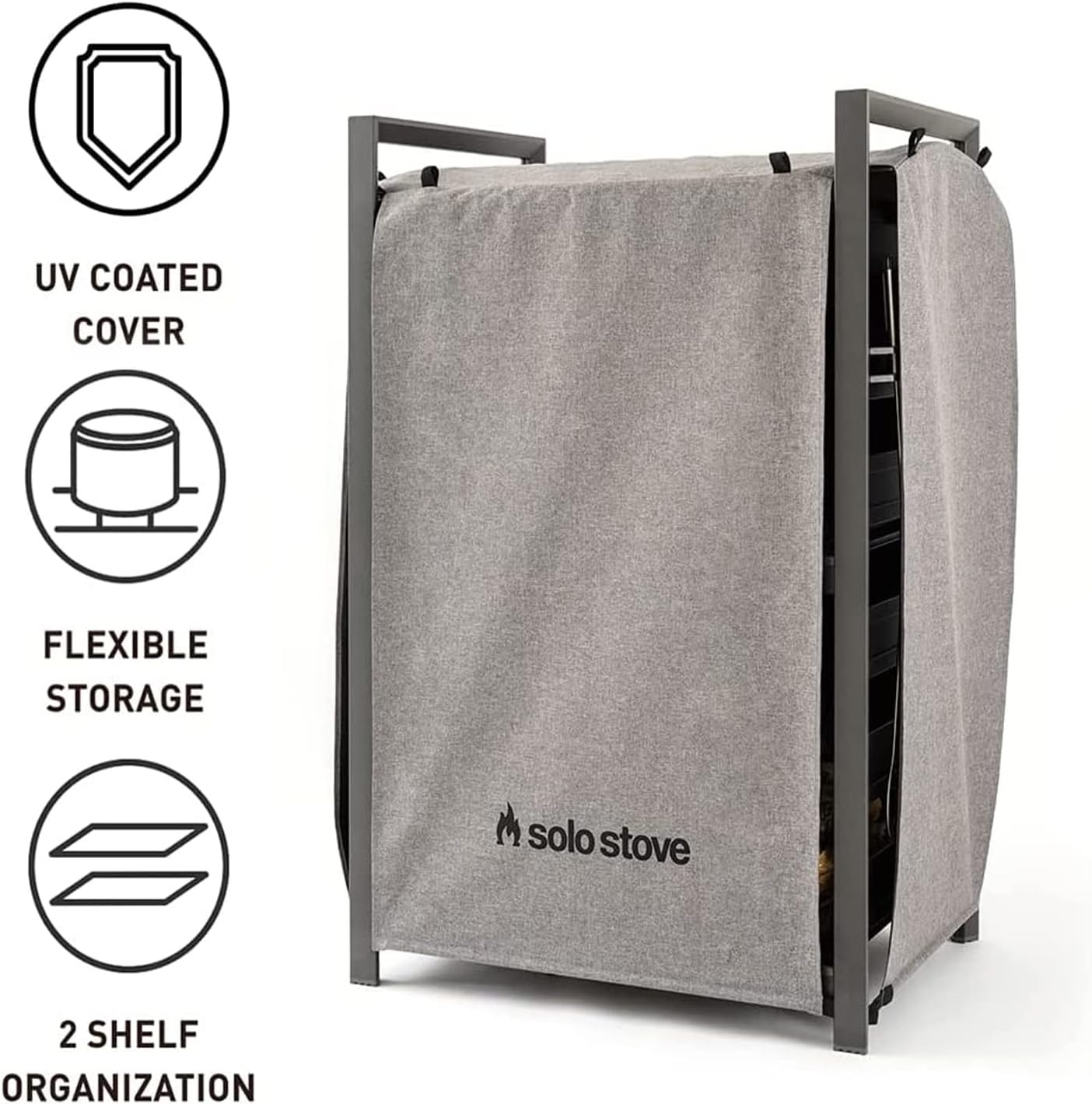 Solo Stove Station 4.4ft with UV Coated Cover Aluminum Firewood Rack for Fire Pits, Patio Logs, and Outdoor Tools Accessories, Flexible Wood Rack with Two Shelf Organization Log Rack, Grey
