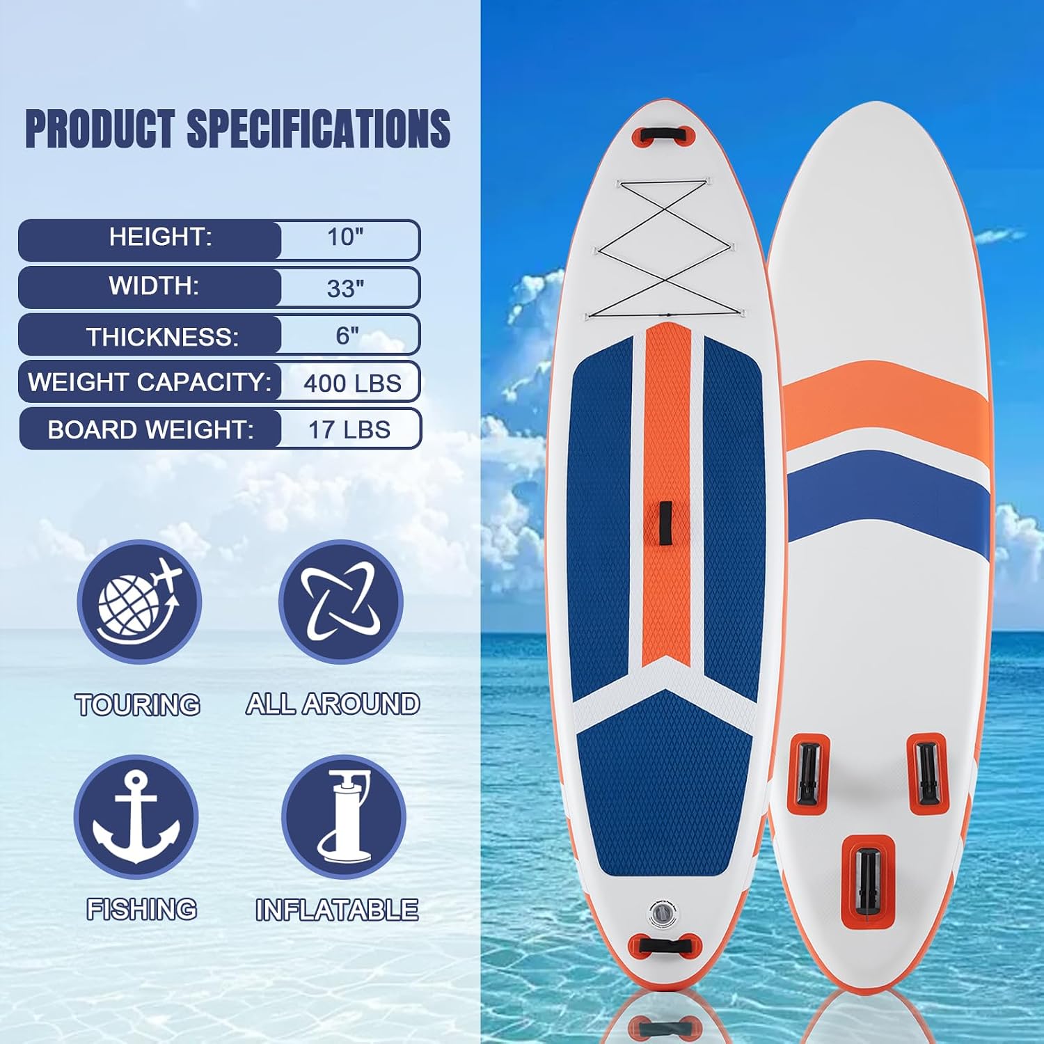 NEWBULIG 33' Inflatable Paddle Board SUP, Stand Up Paddle Board Blow Up with 3 Carry Handles, Non-Slip Deck Pad, Complete Kit with Pump, Leash & Backpack for Beginners/Adults