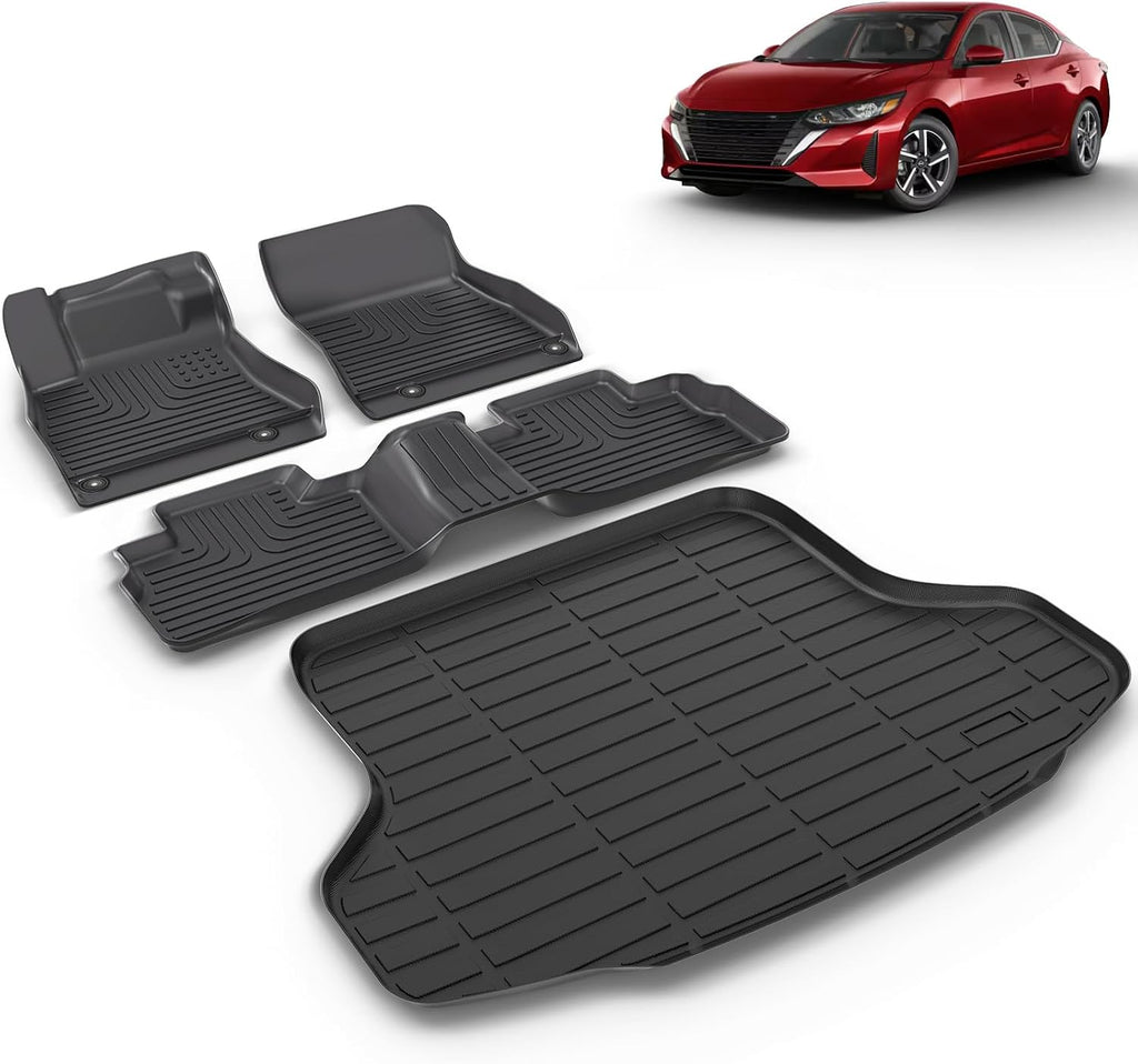 All Weather Car Floor Mats & Cargo Liner Set Fit for Nissan Sentra 2020 2021 2022 2023 2024 2025 2026 Floor Liners Trunk Liner Sentra Cargo Mat Accessories Black