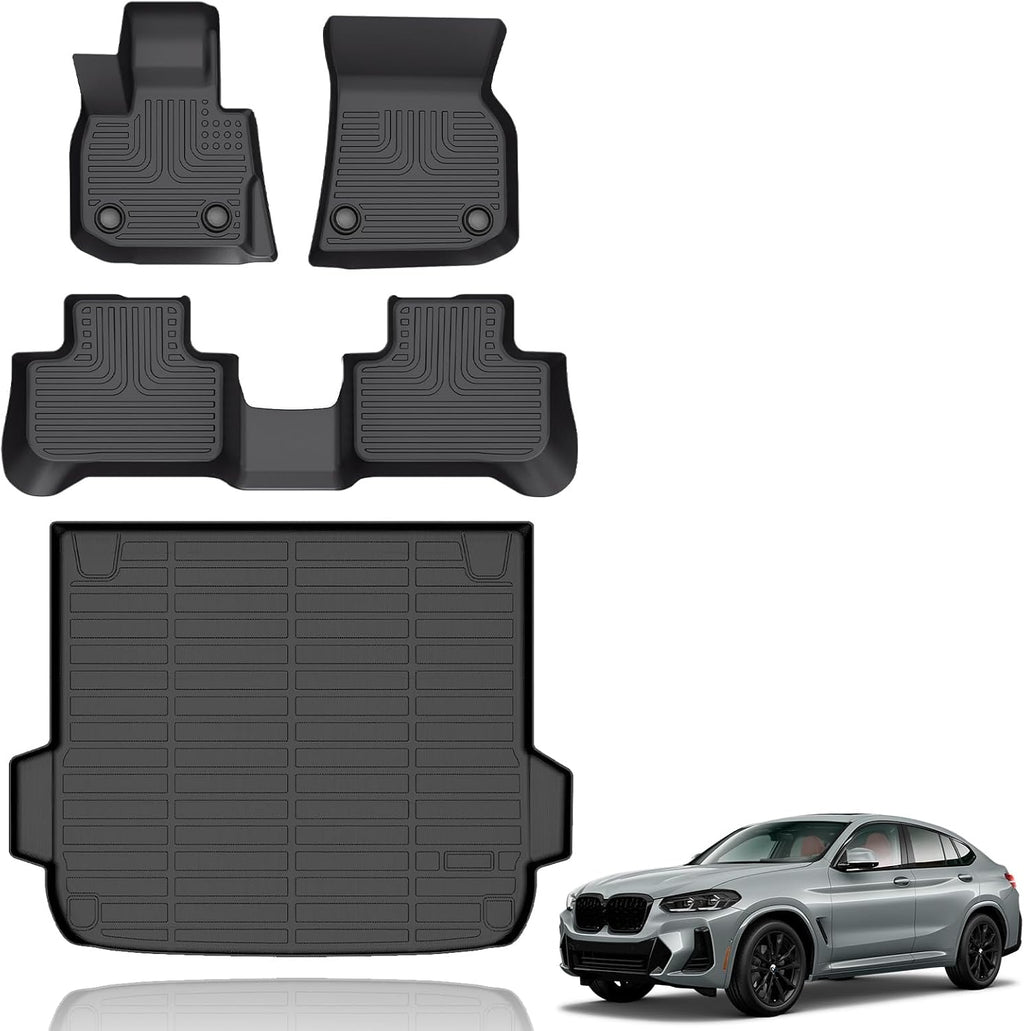 All Weather Car Floor Mats & Cargo Liner Set Fit for X4 2019 2020 2021 2022 2023 2024 2025 Floor Liners Trunk Liner X4 Cargo Mat Accessories Black